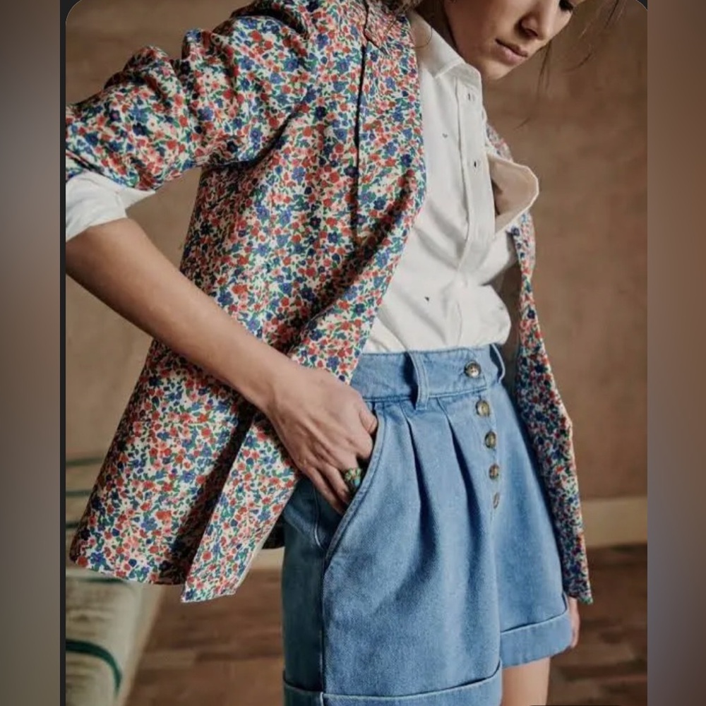 Sezane High-Waist Light Blue Button-Front Wallace Shorts